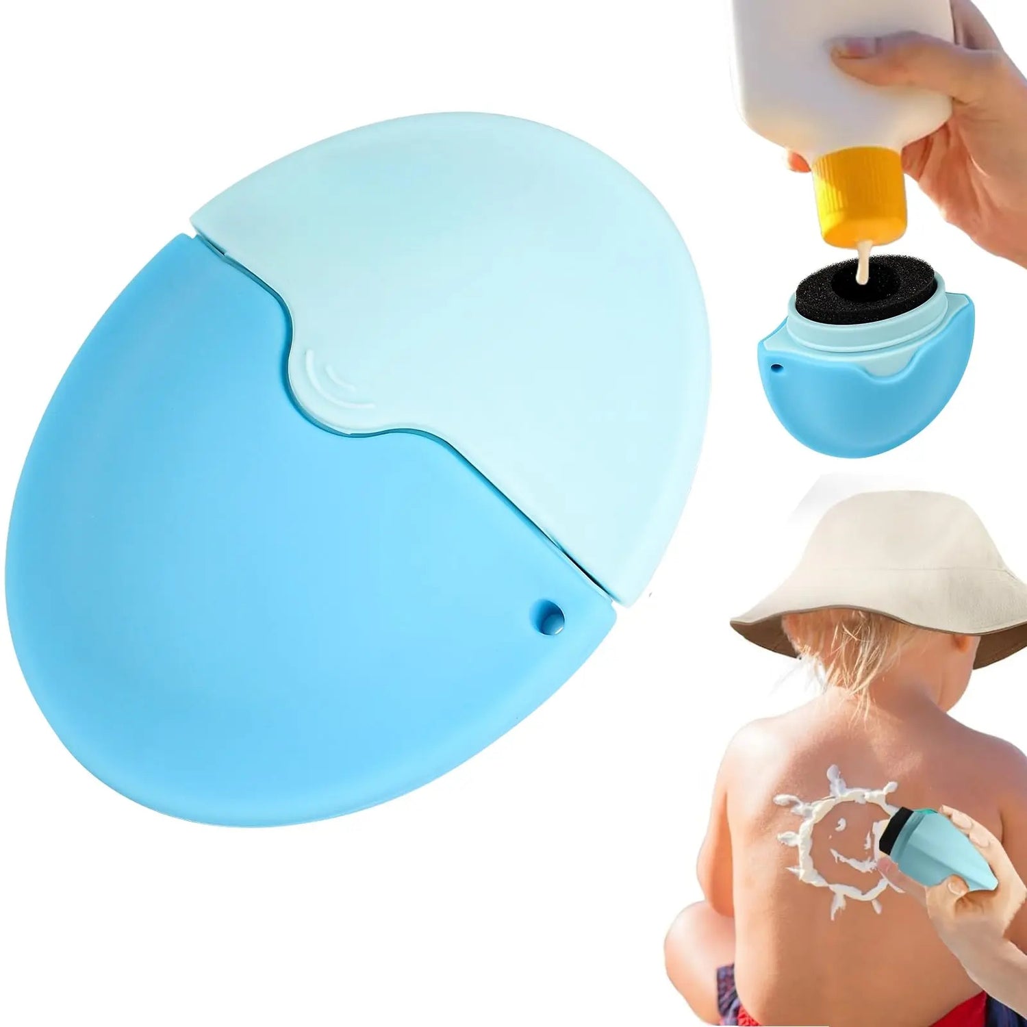 Blue sunscreen applicator with sponge tip for smooth, even, and mess-free sunscreen application, ideal for kids and adults