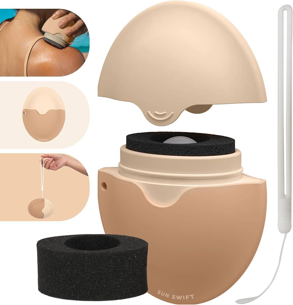 Khaki sunscreen applicator with sponge tip for smooth, even, and mess-free sunscreen application, ideal for kids and adults