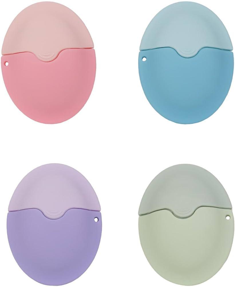 Set of four sunscreen applicators in pink, blue, purple, and green with sponge tips for easy, smooth, and mess-free sunscreen application, perfect for kids and adults